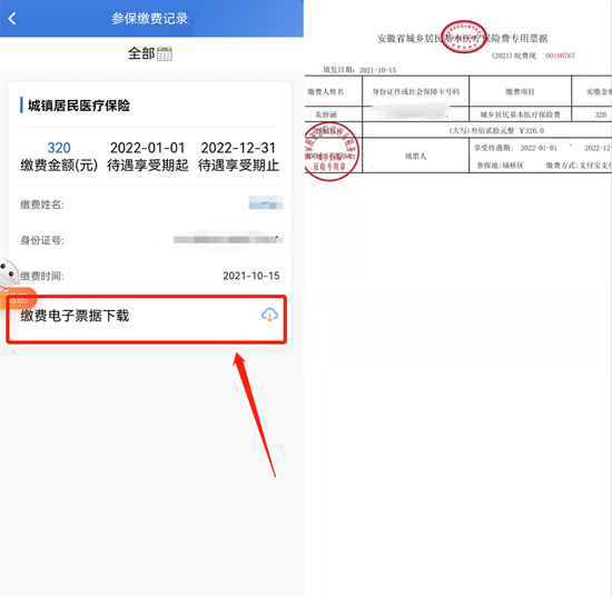 *参保缴费完成,点击查询订单信息即可查看缴费信息并下载缴费电子票据